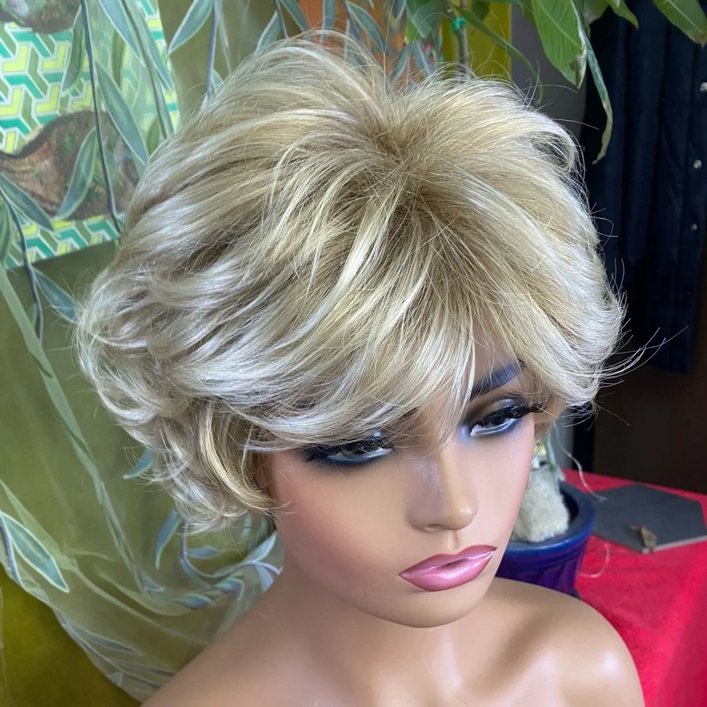 curly pixie ombré mixed blonde wig